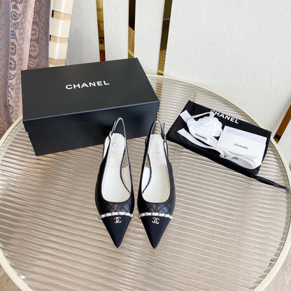 CC SLINGBACK 25S 30 MM IN BLACK LAMBSKIN WITH SILVER HARDWARE