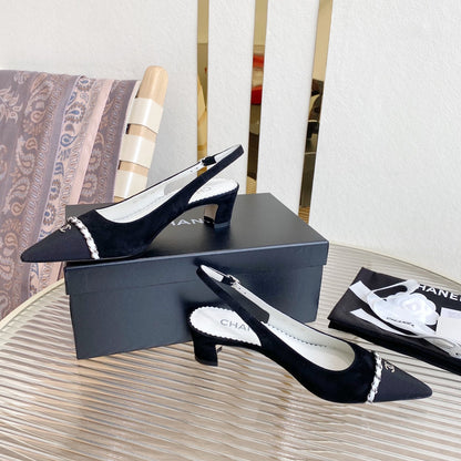 CC SLINGBACK 25S 30 MM IN BLACK SUEDE WITH SILVER HARDWARE