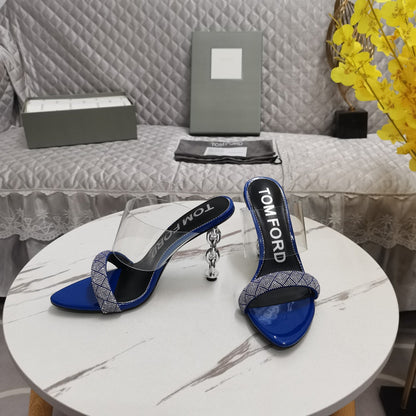 CRYSTAL HIGH HEEL MULE 10 CM IN NAVY BLUE LAMBSKIN