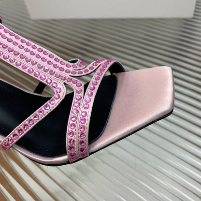 BALMAIN 25S MONETA SANDAL 95MM IN LAVENDER PINK CALFSKIN WITH CRYSTAL