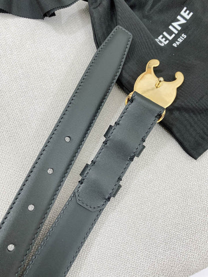 CELINE 25S TRIOMPHE BELT 25MM IN BLACK CALFSKIN GLOD HARDWARE 580679