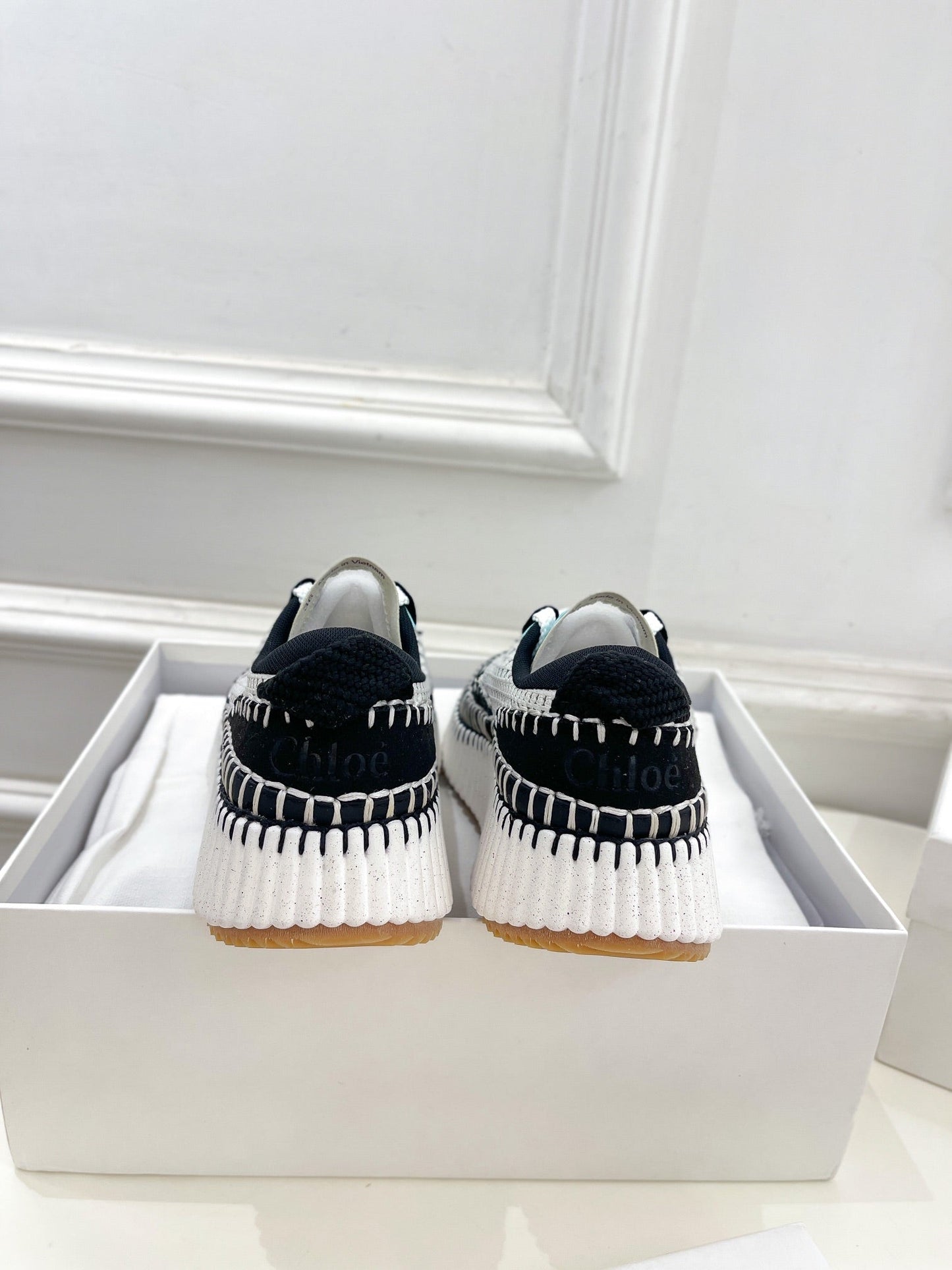 CHLOÉ NAMA SNEAKER IN BLACK MIX COLORFUL SPECIAL FABRIC