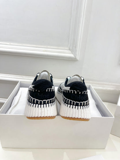 CHLOÉ NAMA SNEAKER IN BLACK MIX COLORFUL SPECIAL FABRIC