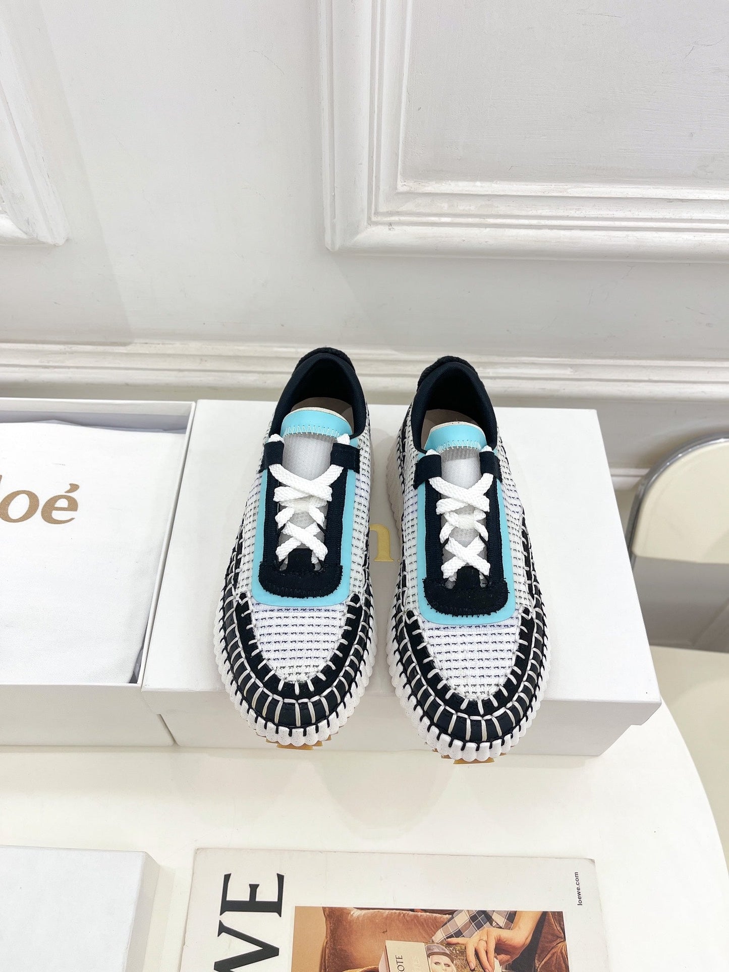 CHLOÉ NAMA SNEAKER IN BLACK MIX COLORFUL SPECIAL FABRIC