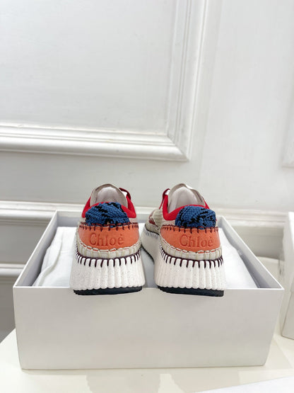 CHLOÉ NAMA SNEAKER IN CHERRY RED MIX COLORFUL SPECIAL FABRIC