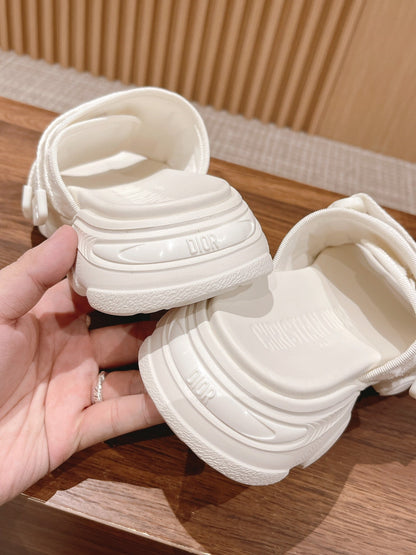 DIOR PLATFORM SLIDES 25S 30 MM IN CREAM WHITE FABRIC AND CALFSKIN