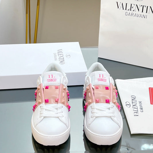 VALENTINO 25S GARAVANI ROCKSTUD UNTITLED STUDDED SNEAKERS IN WHITE MIX PINK LAMBSKIN STYLE 1