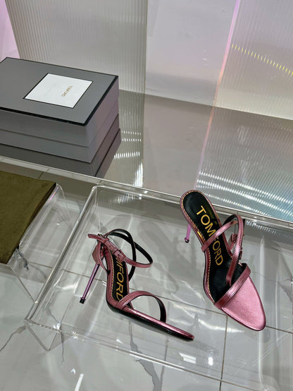 PADLOCK HIGH HEEL 10 CM SANDAL IN CREPE PINK SHEEPSKIN