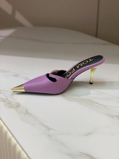 HIGH PUMP MULE 7 CM IN IRIS PURPLE CALFSKIN