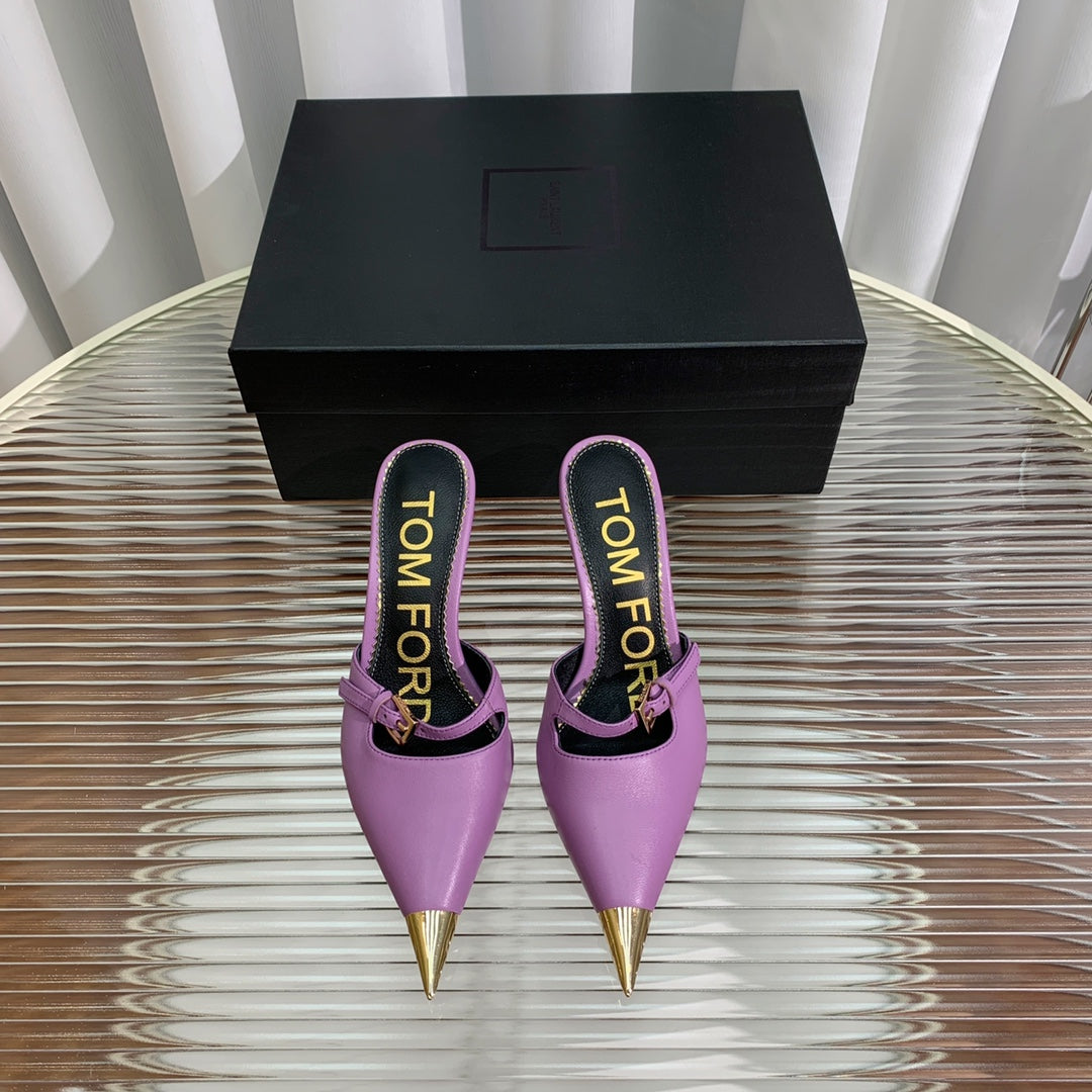 HIGH PUMP MULE 7 CM IN IRIS PURPLE CALFSKIN