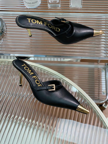 HIGH PUMP MULE 7 CM IN BLACK CALFSKIN