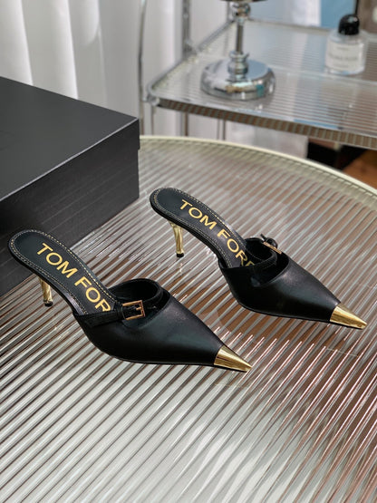 HIGH PUMP MULE 7 CM IN BLACK CALFSKIN