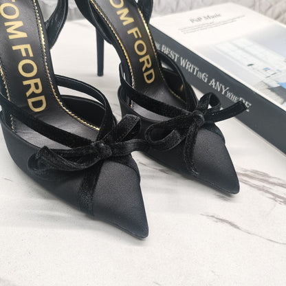 SLINGBACK PUMPS 10 CM IN BLACK SILK AND SUEDE