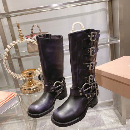 THICK-SOLED BUCKLE BOOTS IN BLACK CALFSKIN