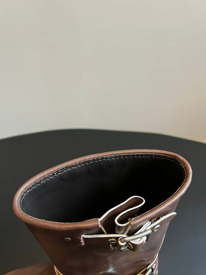 MIUMIU 26S MID-CALF BOOTS IN BROWN CALFSKIN SILVER HARDWARE