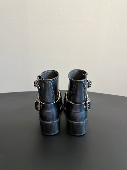 MIUMIU 26S ANKLE BOOTS IN BLACK CALFSKIN SILVER HARDWARE