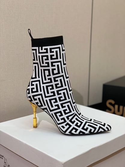 BALMAIN 26S BOOTS 95 MM IN BLACK AND WHITE FLYKNIT STYLE 6