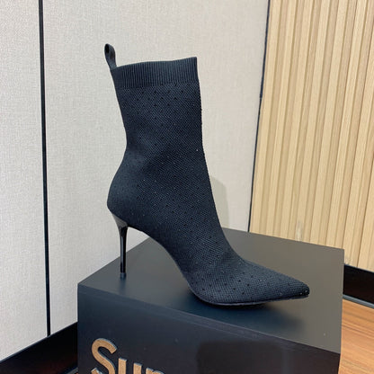 BALMAIN 26S BOOTS 105 MM IN BLACK FLYKNIT STONE EMBELLISHED STYLE 22