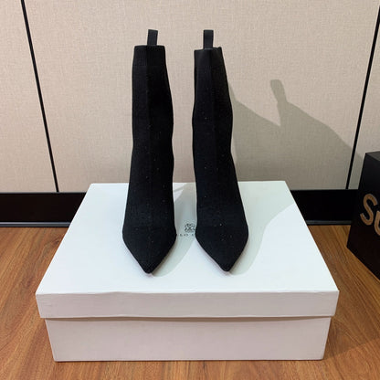 BALMAIN 26S BOOTS 105 MM IN BLACK FLYKNIT STONE EMBELLISHED STYLE 22
