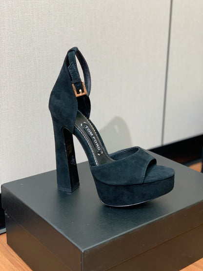 HIGH HEEL 14.5 CM SANDALS IN BLACK SUEDE