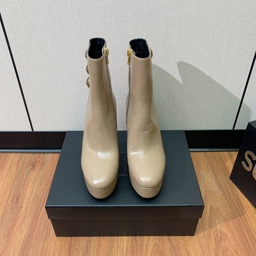 BALMAIN 26S ANKLE BOOTS 100 MM IN WARM GREY CALFSKIN