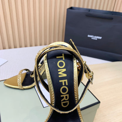 CRYSTAL PADLOCK HIGH HEEL 10 CM SANDAL IN GOLD SHEEPSKIN