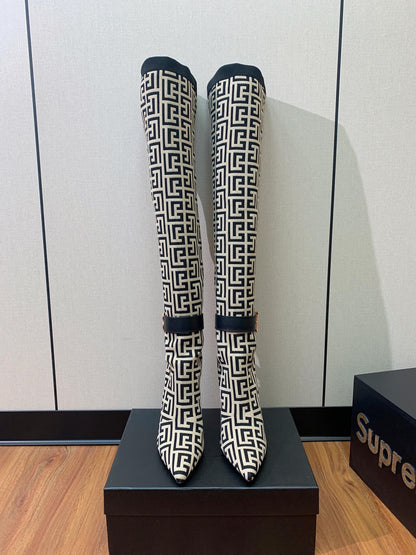BALMAIN 26S HIGH-TOP BOOTS 105 MM IN BLACK AND WHITE FLYKNIT STYLE 4