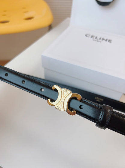 CELINE 25S TRIOMPHE BELT 18MM IN BLACK CALFSKIN GOLD HARDWARE 580707