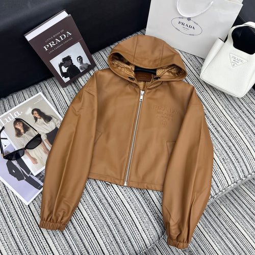 PRADA 25S HOODED SHEEPSKIN LEATHER JACKET 272