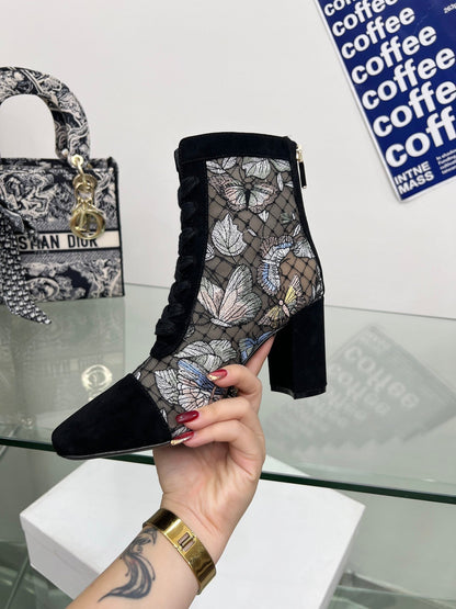 DIOR 25S NAUGHTILY-D ANKLE BOOTS 80 MM IN BLACK MESH TULLE AND SUEDE STYLE 2