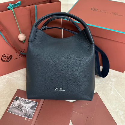 LARGE 36 BALE BAG IN DARK BLUE GRAINED CALFSKIN