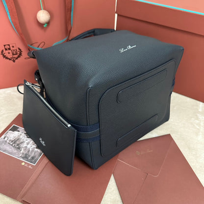 LARGE 36 BALE BAG IN DARK BLUE GRAINED CALFSKIN
