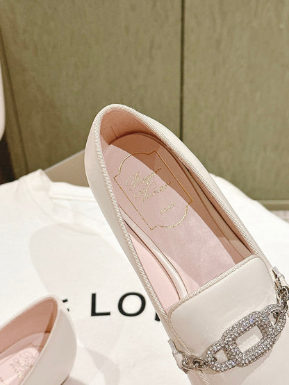 STRASS CHAIN LOAFERS IN WHITE CALFSKIN WITH CRYSTAL CHAIN DETAIL