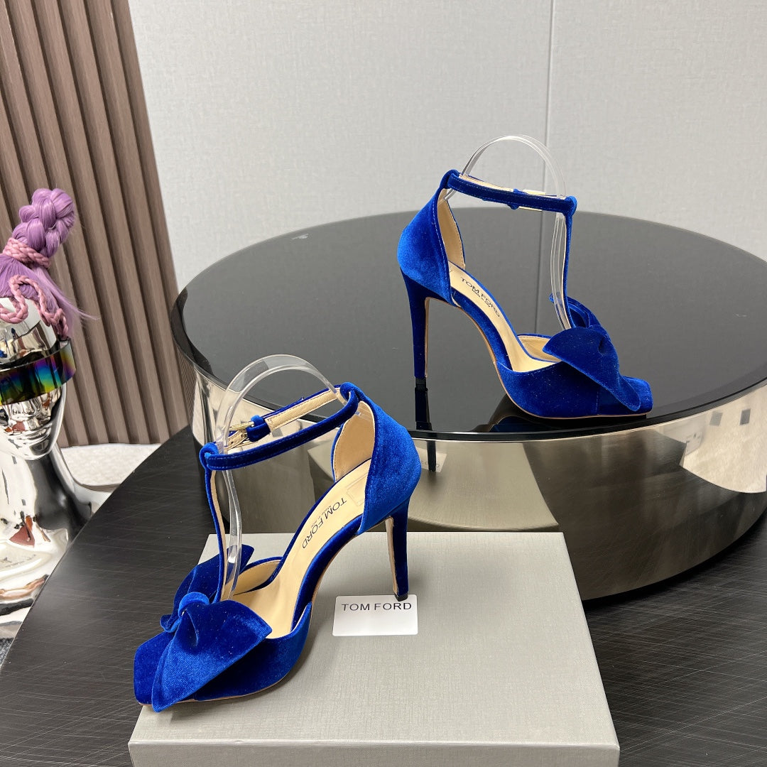 HIGH HEEL 10 SANDAL IN COBALT BLUE VELVET WITH BOW