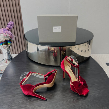 HIGH HEEL 10 SANDAL IN CRIMSON RED VELVET WITH BOW