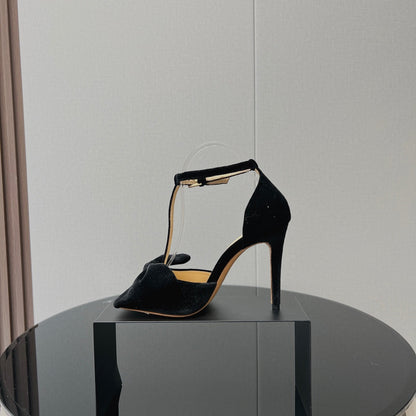 HIGH HEEL 10 SANDAL IN BLACK VELVET WITH BOW