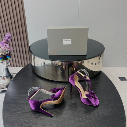 HIGH HEEL 10 SANDAL IN WINE PURPLE VELVET WITH BOW
