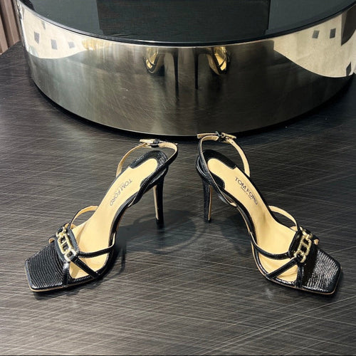 PADLOCK HIGH HEELS 10 CM IN BLACK LAMBSKIN