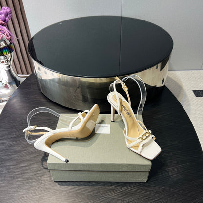 PADLOCK HIGH HEELS 10 CM IN WHITE LAMBSKIN