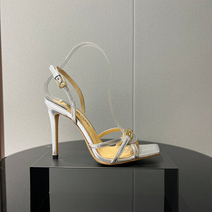 PADLOCK HIGH HEELS 10 CM IN SILVER LAMBSKIN