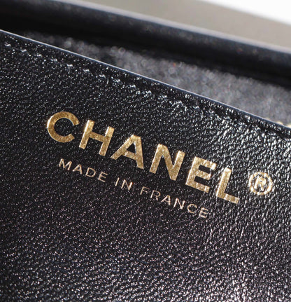CHANEL 25S HOBO BAG 22 CM IN BLACK LAMBSKIN WITH GOLD HARDWARE