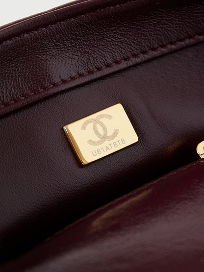FLAP BAG WITH TOP HANDLE 18 IN WINE RED OIL-WAX LAMBSKIN GOLD HARDWARE