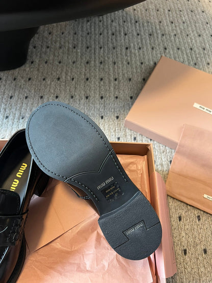 MIUMIU 26S LOAFERS 60MM IN BLACK SHINY CALFSKIN