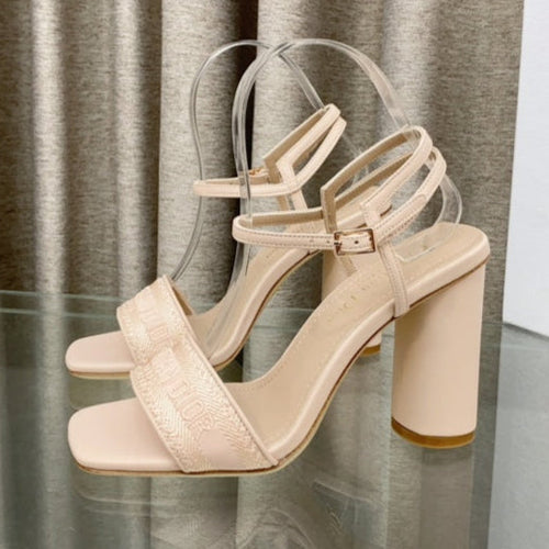 DWAY HIGH HEEL EMBROIDERED SANDAL LIGHT PINK CALFSKIN 95 MM