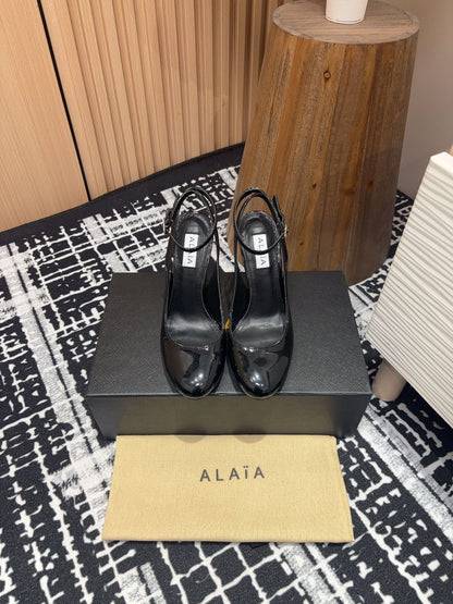 SLINGBACK HEEL 10 CM IN BLACK PATENT CALFSKIN
