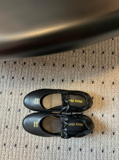 MIUMIU 26S BALLERINAS IN BLACK RUCHES NAPPA CALFSKIN