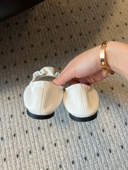 MIUMIU 26S BALLERINAS IN WHITE RUCHES NAPPA CALFSKIN
