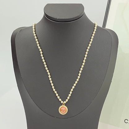 CD 26S CD LOGO PEARL BEADED PENDANT NECKLACE IN GOLD METAL