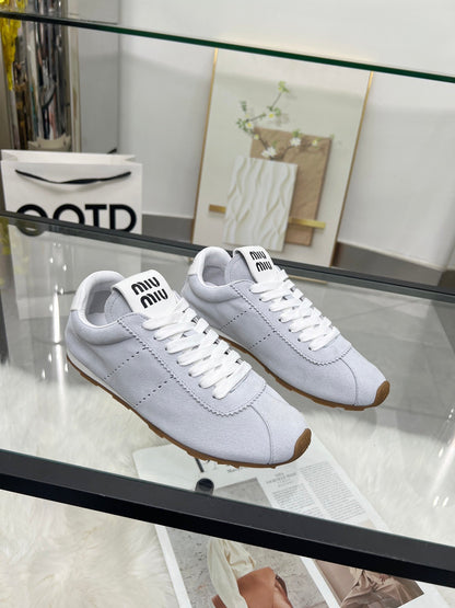 MIUMIU 26S SNEAKERS IN BLUE GRAY SUEDE