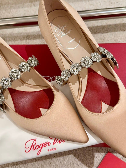 EFFLORESCENCE MARY JANE PUMPS IN TAN BEIGE SILK